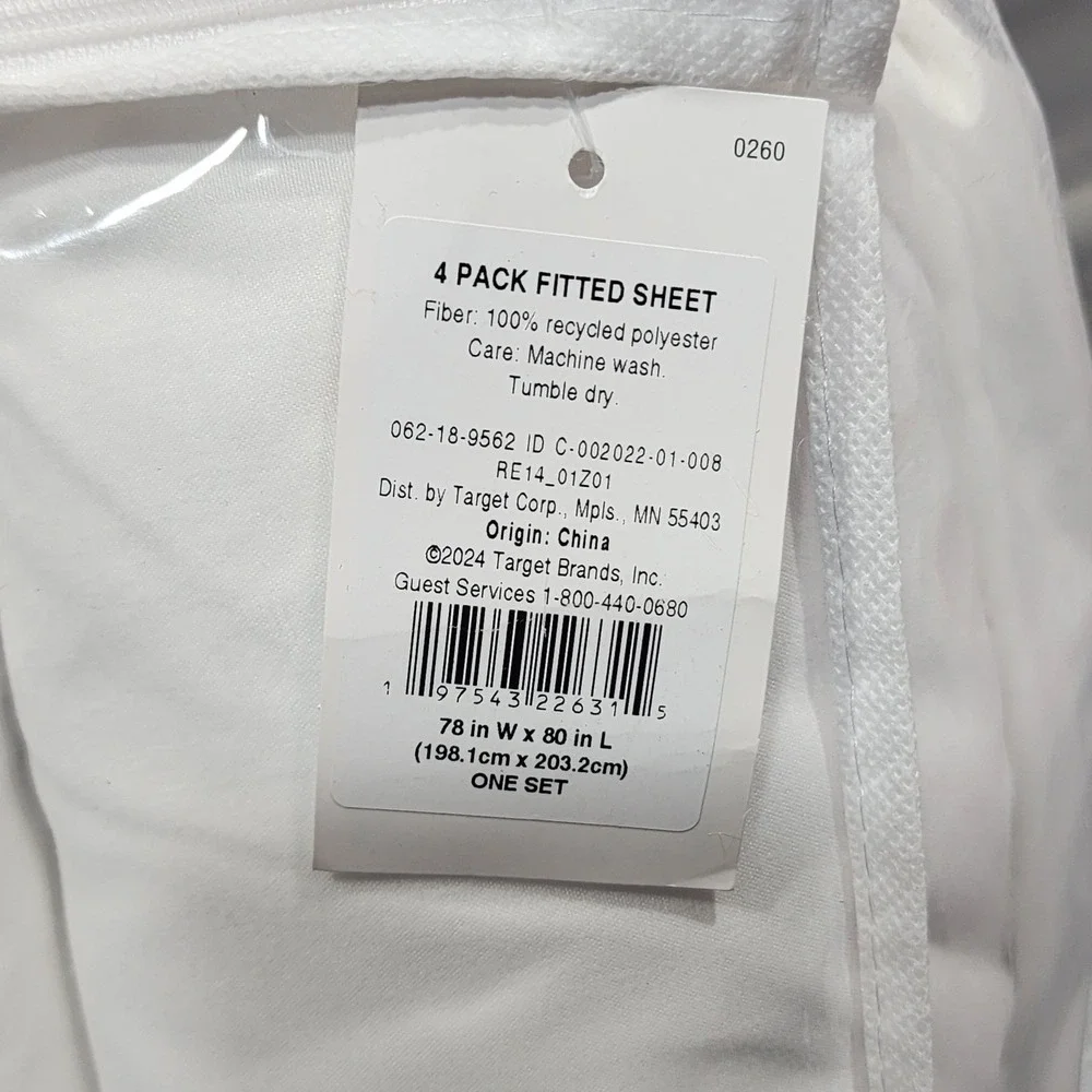 Room Essentials King‎ 4pk Fitted Sheets White 100% Recycled Polyester
